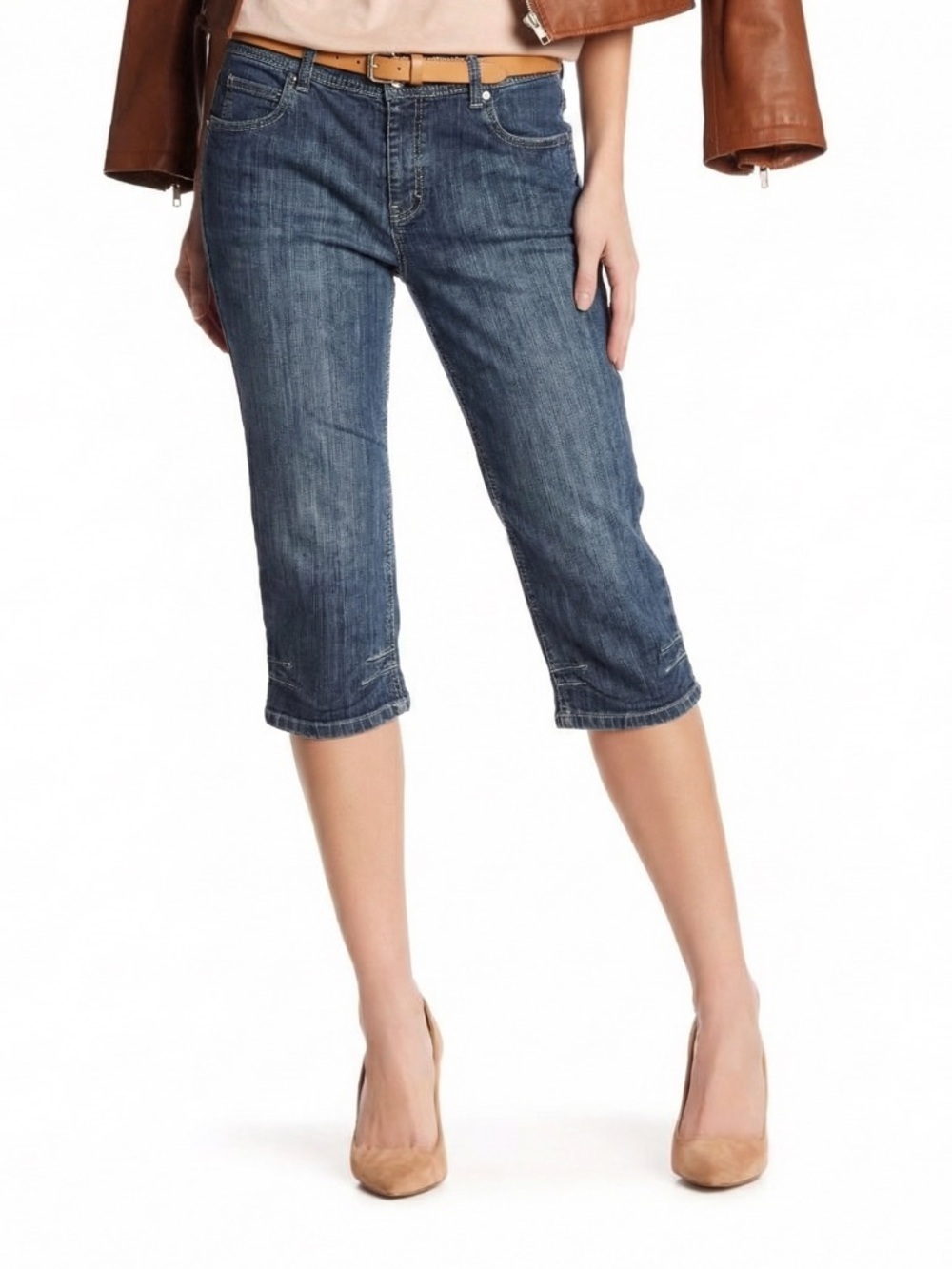 Tribal Jeans Capri 12/14 (35x20) Blue Mid Rise Denim Embroidered Womens